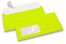 Neonväriset kirjekuoret – keltainen, 45 x 90 mm:n ikkunalla, ikkunan sijainti 20 mm vasemmalta ja 15 mm alhaalta | Kirjekuorimaa.fi