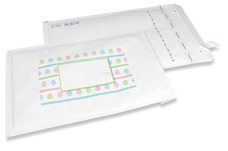 Valkoiset pääsiäisaiheiset kuplapussit - pastelliväriset kuviot