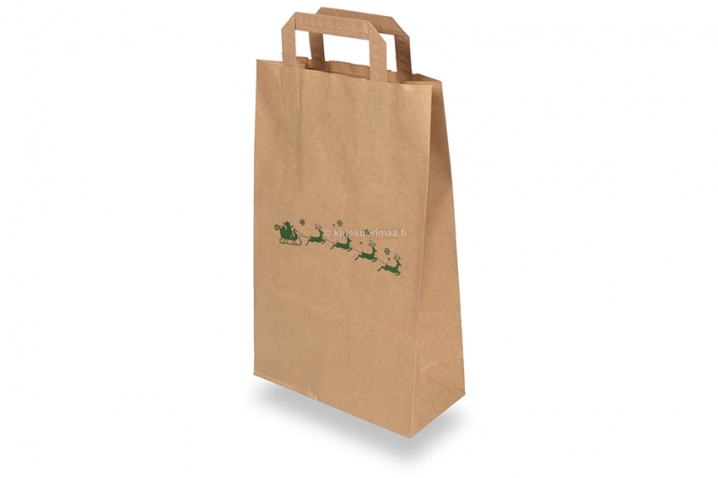 Paperikassi jouluaihe ruskea - vihreä reki