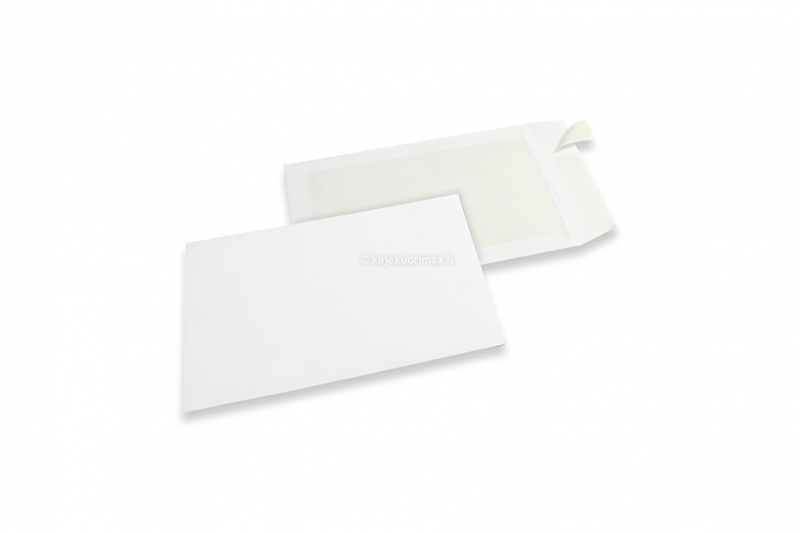 Kartonkitaustaiset kirjekuoret - 220 x 312 mm, edessä valkoinen kraft 120 gr, takana 450 g valkoinen duplex, tarranauha