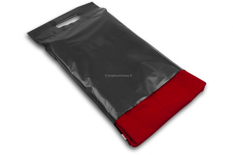 Musta läpinäkymätön muovikuori kantokahvalla