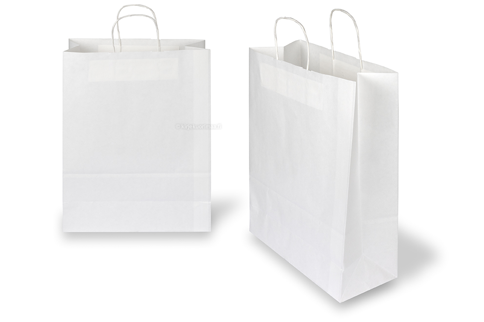 Paperikassi kierretyt kahvat - valkoinen, 320 x 140 x 420 mm, 100 g