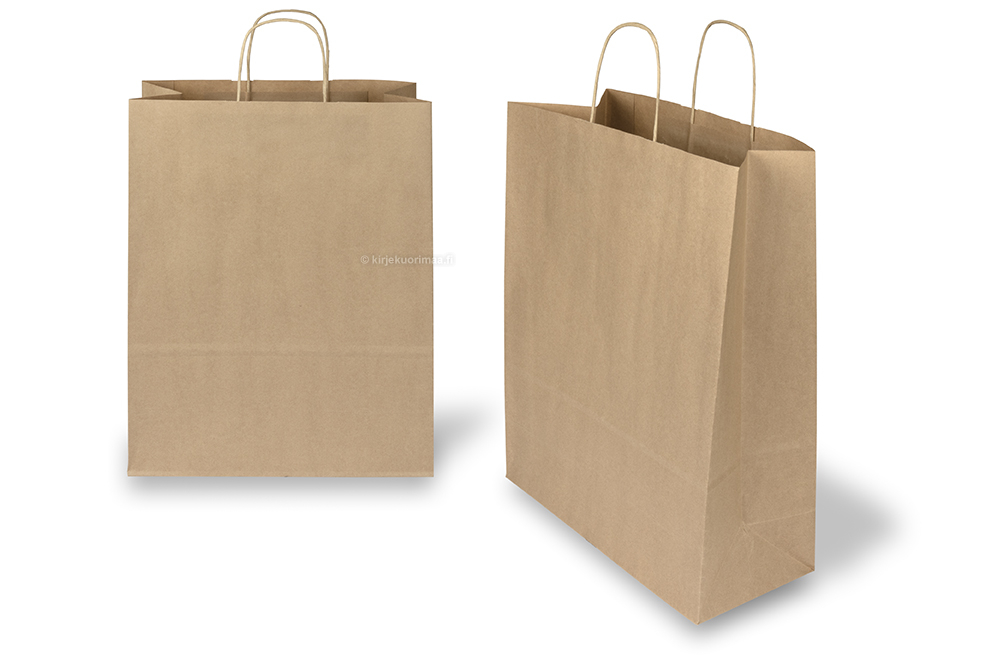 Paperikassi kierretyt kahvat - ruskea, 320 x 140 x 420 mm, 100 g