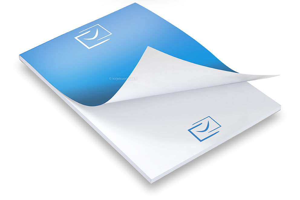 Painetut muistilehtiöt - 210 x 297 mm, kansi jossa kiiltävä laminaatti