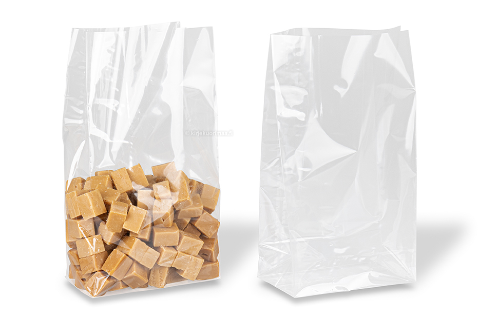 Läpinäkyvät tasapohjapussit - 140 x 260 x 80 mm, 2000 ml