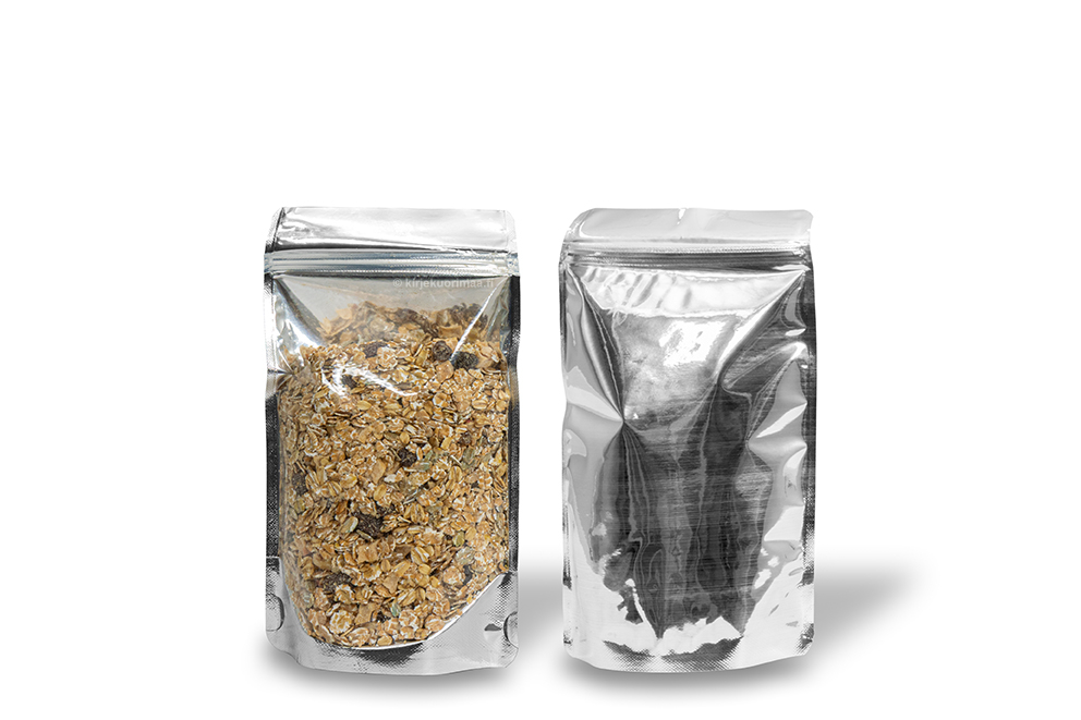 Pystypussit metallinen läpinäkyvä - hopea, metallinhohtoinen, 130 x 225 x 70 mm - 500 ml